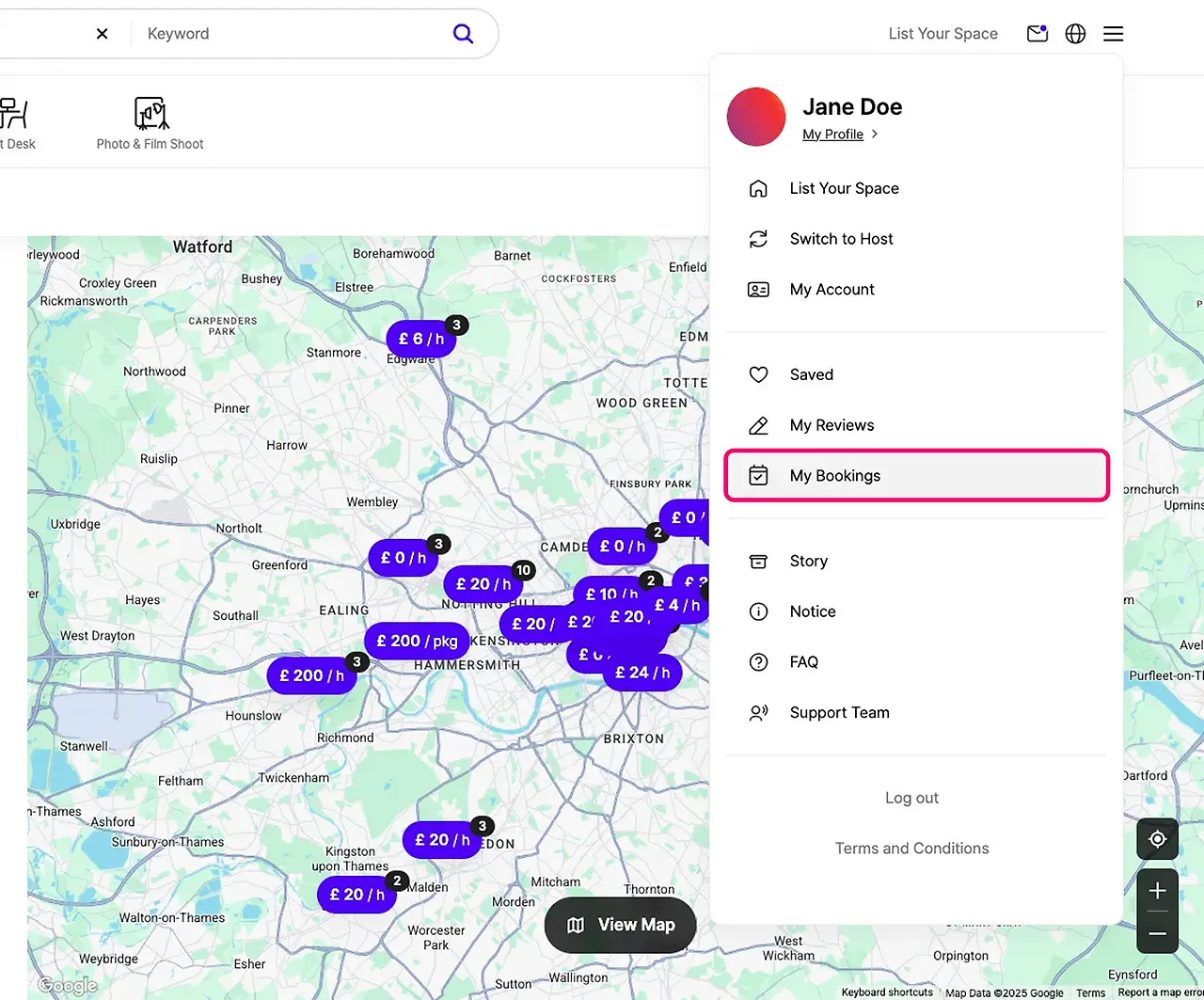 Communicating with a venue host via the SpaceCloud messaging feature