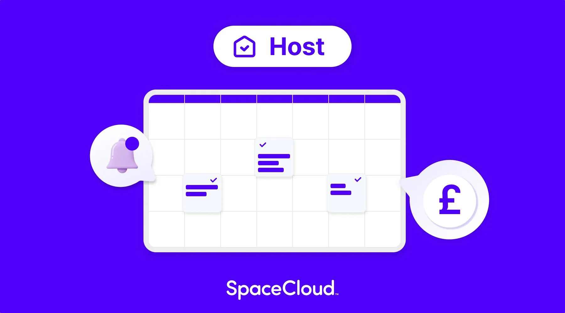 SpaceCloud host calendar interface showing booking and pricing management