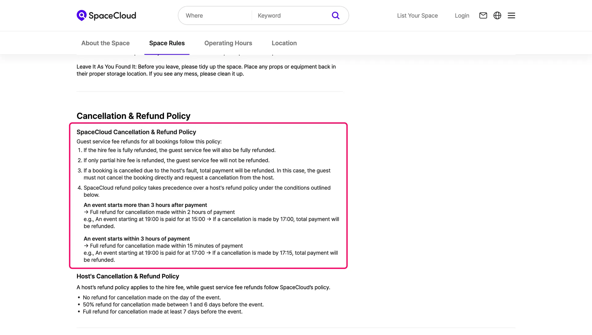 SpaceCloud refund policy details